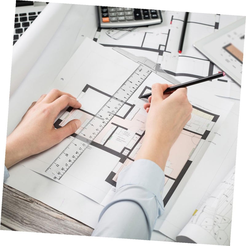 2Pcs Plastic T Square Ruler Double Sided Scale Drafting Tool For Architects Engineers - Image 4