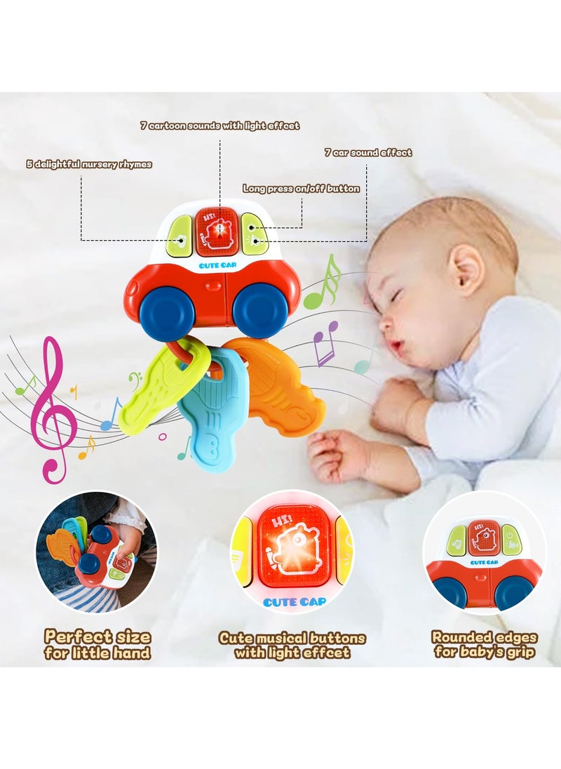 SYOSI Baby Sensory Teething Toys Toddler Sensory Learning Car Key Teether Toy with Music and Light Silicone Teethers for Babies Rattling Teething Relief Musical Baby Toys 0-18 Months for Travel BPA Free  - Image 3