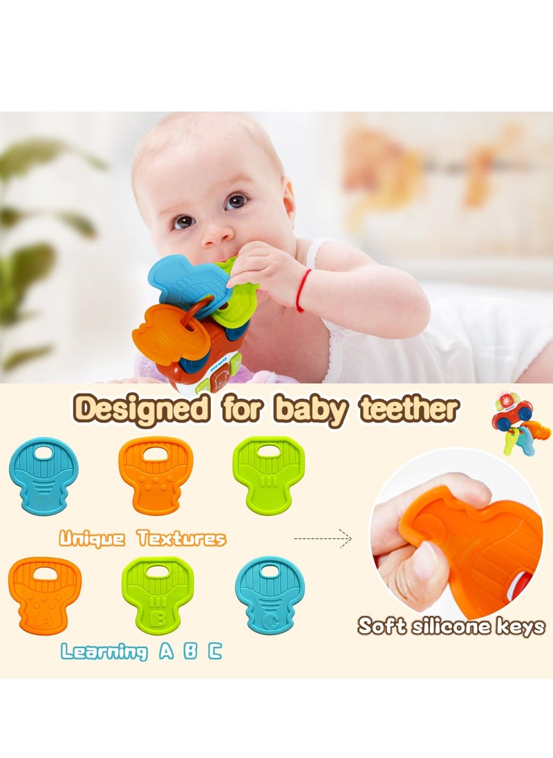 SYOSI Baby Sensory Teething Toys Toddler Sensory Learning Car Key Teether Toy with Music and Light Silicone Teethers for Babies Rattling Teething Relief Musical Baby Toys 0-18 Months for Travel BPA Free  - Image 4