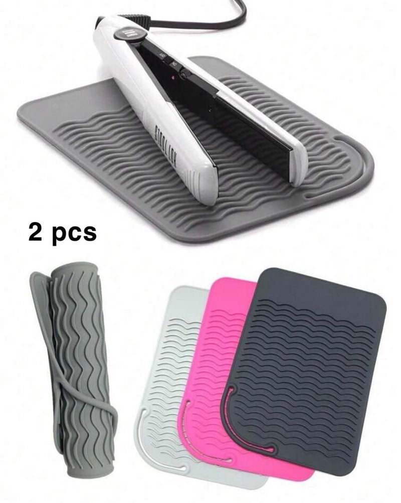 2 pieces of insulation pads for hair straightener, heat resistant silicone mat, portable travel hot tool pads for curling iron (random color) - Image 1