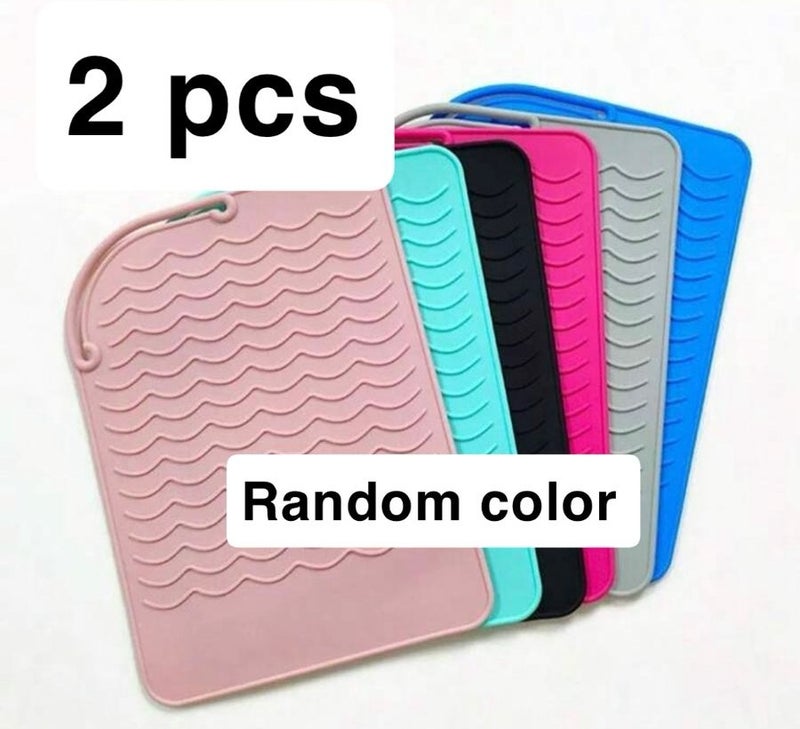 2 pieces of insulation pads for hair straightener, heat resistant silicone mat, portable travel hot tool pads for curling iron (random color) - Image 2