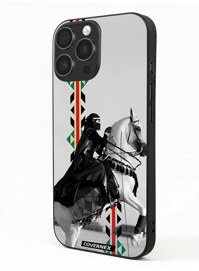 Covernex غطاء حماية لجهاز آبل آيفون 16 برو ماكس مطبوع عليه امرأة على ظهر حصان مع لمسات سدو - Image 1