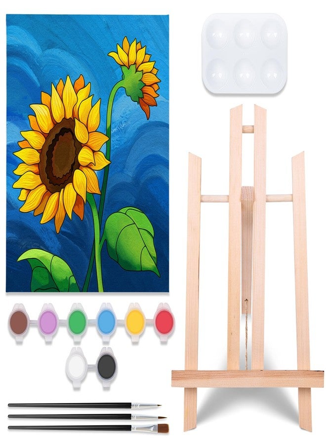 VOCHIC Paint and Sip kit Pre Drawn Canvas Painting Kit for Adults Kids, Canvas Painting Party Supplies Kit with Picture to Paint 1 Easel, 8 Acrylic Colors,3 Brush,1 Pallet Sunflower Art Set (8x10) - Image 1