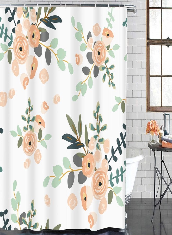 Emvency 72"x72" Shower Curtain Peach Coral Waterproof Blush Pink Floral Bouquets White Rose Flowers Exotic Summer Beach Home Decor Polyester Fabric Adjustable Hook Set - Image 5