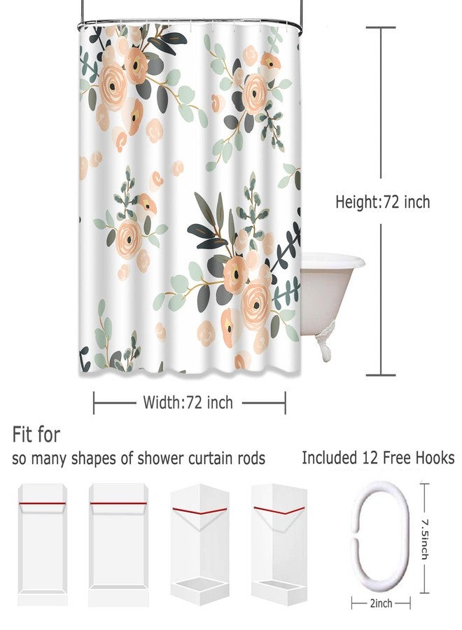 Emvency 72"x72" Shower Curtain Peach Coral Waterproof Blush Pink Floral Bouquets White Rose Flowers Exotic Summer Beach Home Decor Polyester Fabric Adjustable Hook Set - Image 2