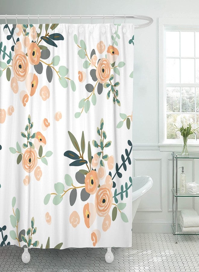 Emvency 72"x72" Shower Curtain Peach Coral Waterproof Blush Pink Floral Bouquets White Rose Flowers Exotic Summer Beach Home Decor Polyester Fabric Adjustable Hook Set - Image 1