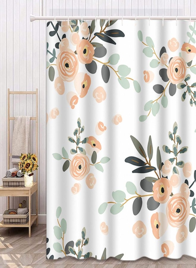 Emvency 72"x72" Shower Curtain Peach Coral Waterproof Blush Pink Floral Bouquets White Rose Flowers Exotic Summer Beach Home Decor Polyester Fabric Adjustable Hook Set - Image 4