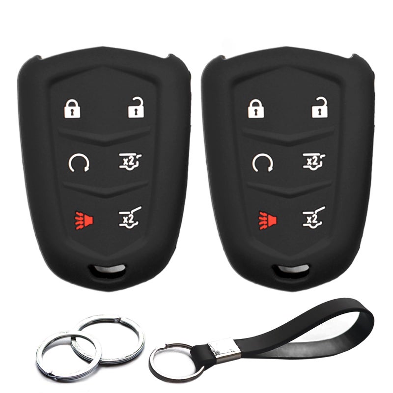INFIPAR 2pcs Compatible with Cadillac Escalade ESV SRX ATS CT6 CTS XT5 XTS Smart 6 Buttons Key Fob Cover Case Key Chain Protector Keyless Remote Holder
