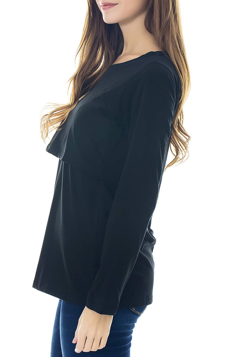 Smallshow Women's Nursing Tops Long Sleeve Shirts for Breastfeeding 3-Pack Medium Black-Navy-Wine - Image 3