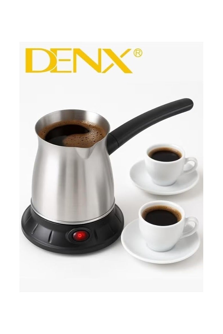 Denx Turkish Dinex DX2086 Electric Turkish Coffee Pot - 650W Power, 0.5L Capacity (5 Cups), Elegant Stainless Steel Body, 360 Degree Rotating Base, Quick and Easy Coffee and Tea Maker - Image 3