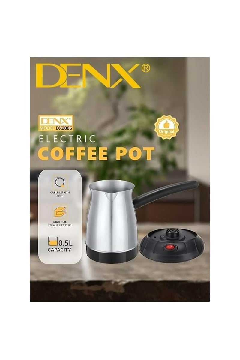 Denx Turkish Dinex DX2086 Electric Turkish Coffee Pot - 650W Power, 0.5L Capacity (5 Cups), Elegant Stainless Steel Body, 360 Degree Rotating Base, Quick and Easy Coffee and Tea Maker - Image 4