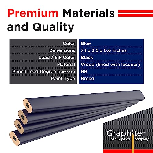 GRAPHITE Hard Lead Carpenter Pencil #2 Lumber Pencil (1) Pack of 12 PCS - Industrial Pencil Wood Flooring Marker for Wood Working Tools Marking & Concrete Marking - Blue - Image 2