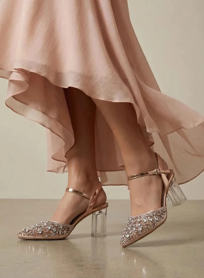 Take Two  Copper Embellished Transparent Heel Mules for Women | Best Price UAE