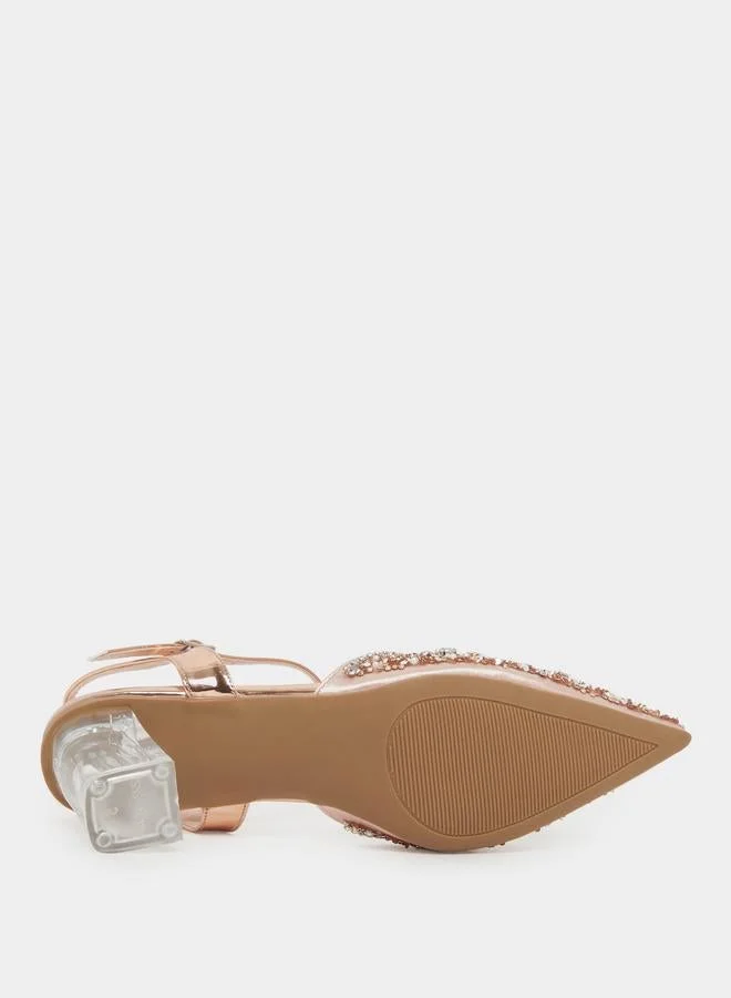 Take Two  Copper Embellished Transparent Heel Mules for Women | Best Price UAE