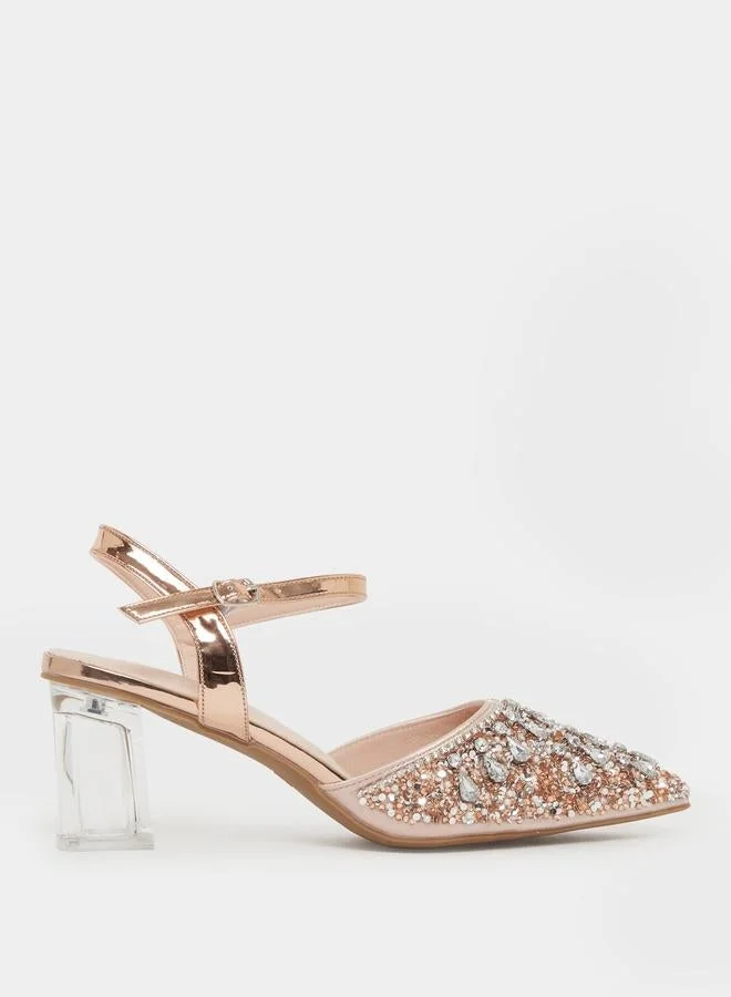Take Two Copper Embellished Transparent Heel Mules