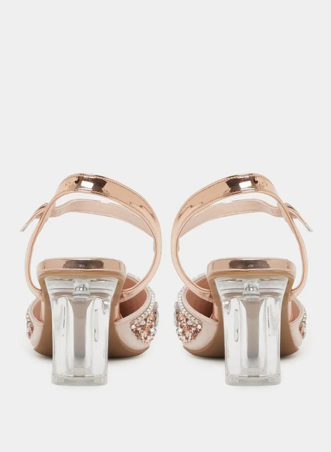Take Two  Copper Embellished Transparent Heel Mules for Women | Best Price UAE