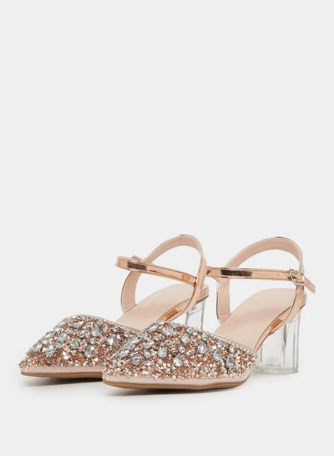 Take Two  Copper Embellished Transparent Heel Mules for Women | Best Price UAE