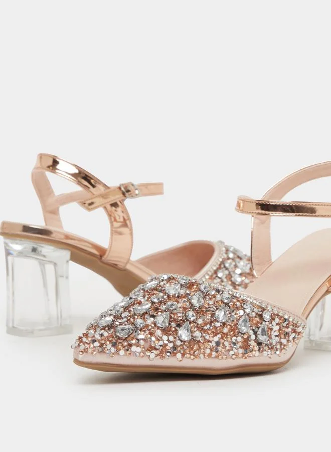 Take Two Copper Embellished Transparent Heel Mules