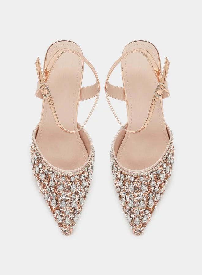 Take Two  Copper Embellished Transparent Heel Mules for Women | Best Price UAE