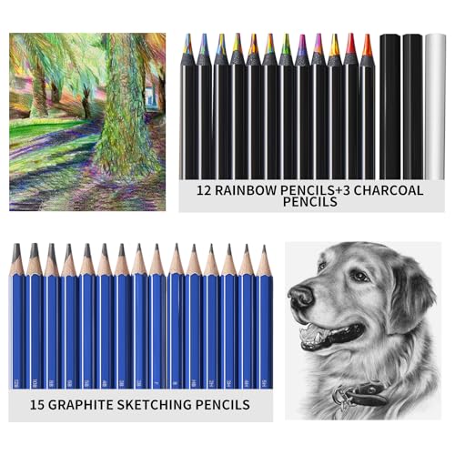 PRINA 81 Drawing Set Sketching Kit, Pro Sketch Pencils Art Supplies with Rainbow, Colored, Graphite, Watercolor, Metallic, Charcoal Pencil, Sketchbook, Coloring Book, Gift Case for Artists Adults Kids - Image 3