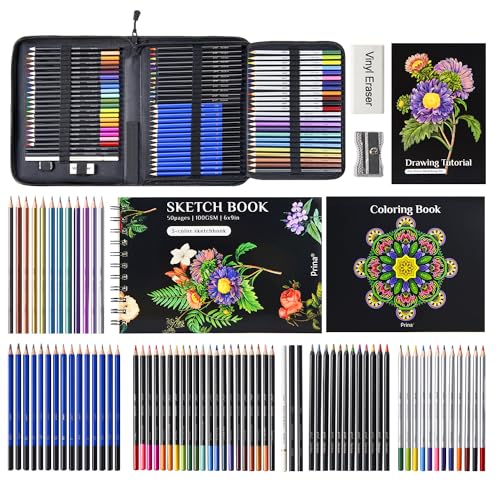 PRINA 81 Drawing Set Sketching Kit, Pro Sketch Pencils Art Supplies with Rainbow, Colored, Graphite, Watercolor, Metallic, Charcoal Pencil, Sketchbook, Coloring Book, Gift Case for Artists Adults Kids - Image 2