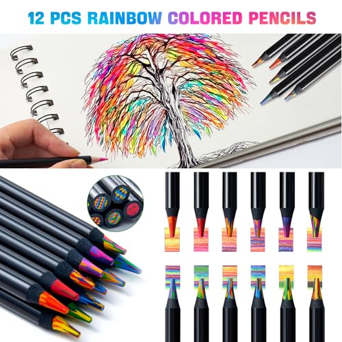 PRINA 81 Drawing Set Sketching Kit, Pro Sketch Pencils Art Supplies with Rainbow, Colored, Graphite, Watercolor, Metallic, Charcoal Pencil, Sketchbook, Coloring Book, Gift Case for Artists Adults Kids - Image 5
