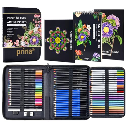 PRINA 81 Drawing Set Sketching Kit, Pro Sketch Pencils Art Supplies with Rainbow, Colored, Graphite, Watercolor, Metallic, Charcoal Pencil, Sketchbook, Coloring Book, Gift Case for Artists Adults Kids - Image 1