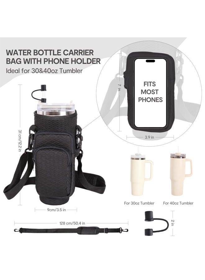 &And Per Se Water Bottle Carrier Bag, 40oz Water Bottle Holder with Detachable Phone Pocket, Food-Grade Straw Cover, Bag Charm and Adjustable Shoulder Strap (Black) - Image 3