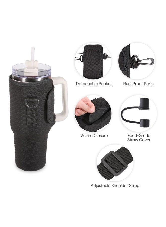 &And Per Se Water Bottle Carrier Bag, 40oz Water Bottle Holder with Detachable Phone Pocket, Food-Grade Straw Cover, Bag Charm and Adjustable Shoulder Strap (Black) - Image 4