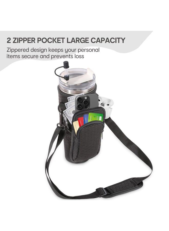 &And Per Se Water Bottle Carrier Bag, 40oz Water Bottle Holder with Detachable Phone Pocket, Food-Grade Straw Cover, Bag Charm and Adjustable Shoulder Strap (Black) - Image 5