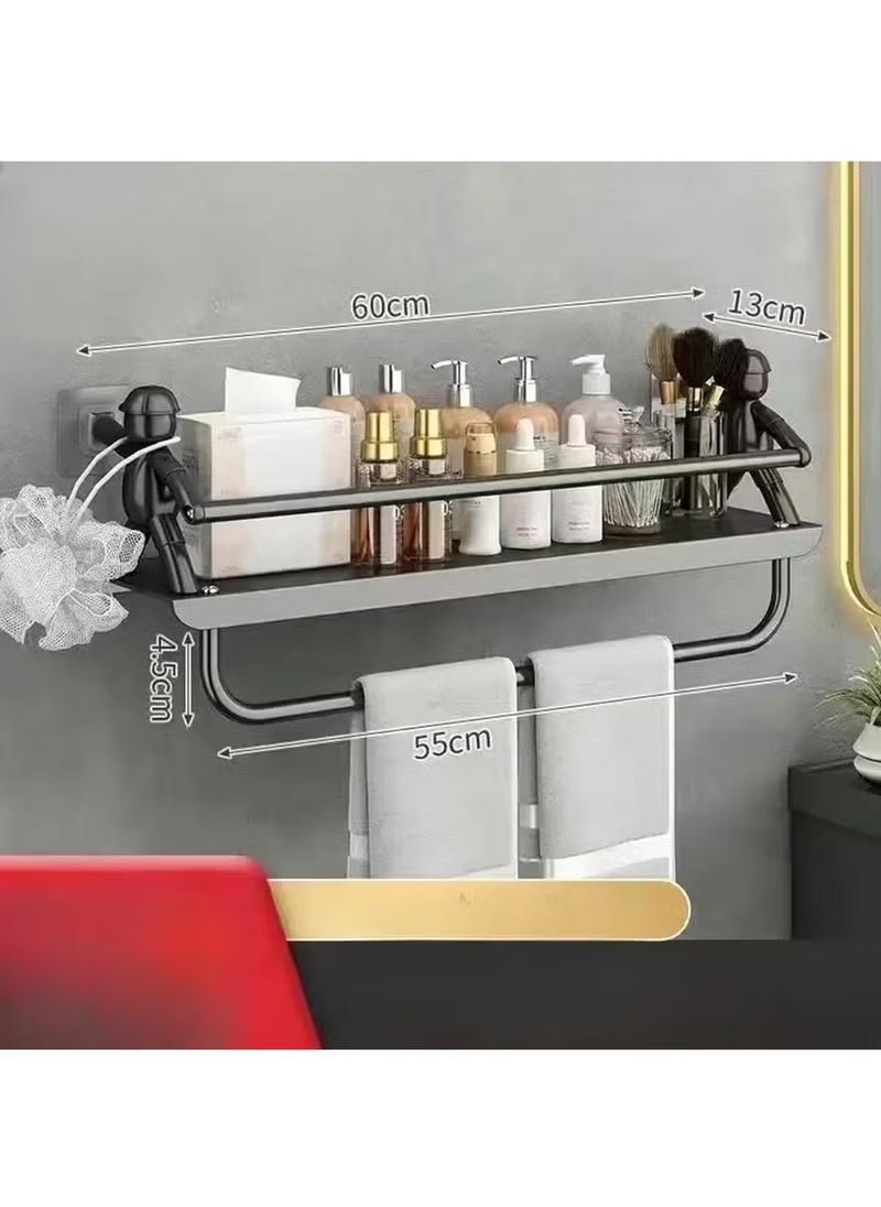 Arabest Multifunctional Stainless Steel Wall Mounted Storage Rack with Towel Bar, No-Drill Adhesive Shelf Organizer for Cosmetics, Kitchenware, and Dorm Essentials (Black)  - Image 1