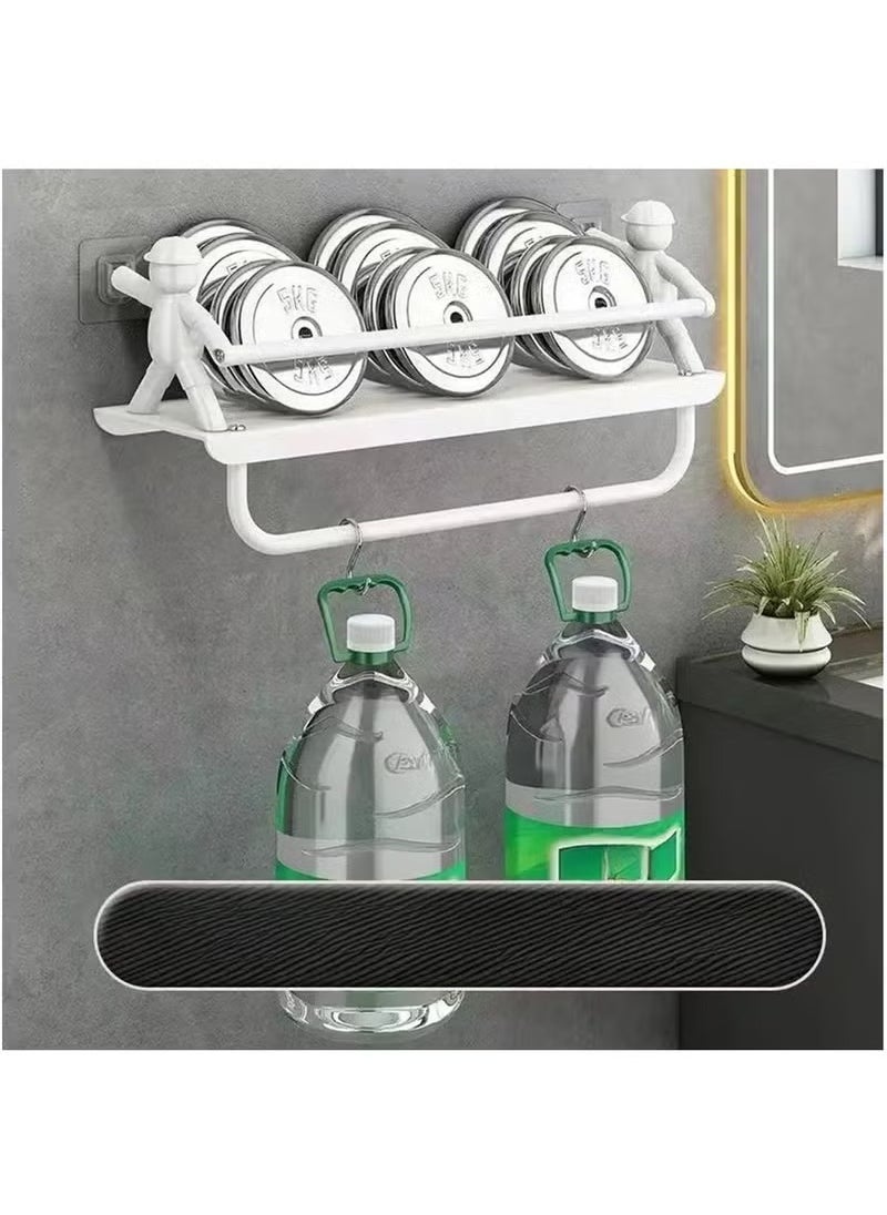Arabest Multifunctional Stainless Steel Wall Mounted Storage Rack with Towel Bar, No-Drill Adhesive Shelf Organizer for Cosmetics, Kitchenware, and Dorm Essentials (Black)  - Image 3