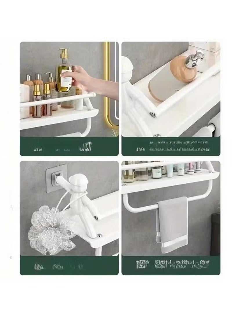 Arabest Multifunctional Stainless Steel Wall Mounted Storage Rack with Towel Bar, No-Drill Adhesive Shelf Organizer for Cosmetics, Kitchenware, and Dorm Essentials (Black)  - Image 4