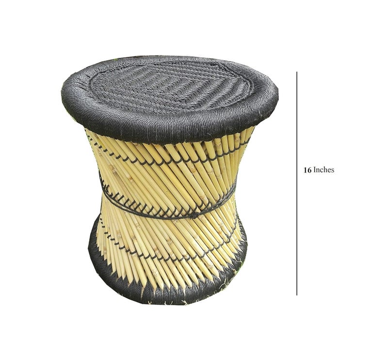 HeeMo EcoFriendly Cane Wood Bamboo Sitting Stool Mudda for IndoorOutdoor Black Set of 2 - Image 2
