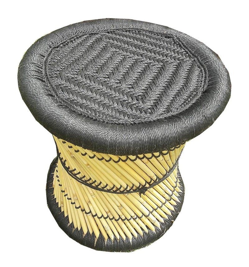HeeMo EcoFriendly Cane Wood Bamboo Sitting Stool Mudda for IndoorOutdoor Black Set of 2 - Image 3