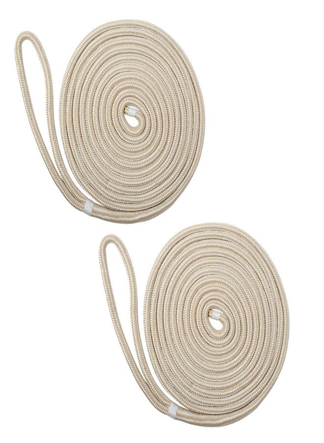 NovelBee 2 Pack of 3/4“x30’ Double Braid Nylon Dockline,Mooring Rope Dock Line with Spliced Soft Eye (White/Gold) - Image 1