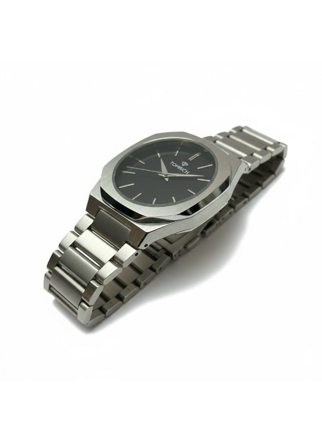 Tomrich Crest Men’s Stainless Steel Watch Silver Black Dial Quartz Analog - Image 3