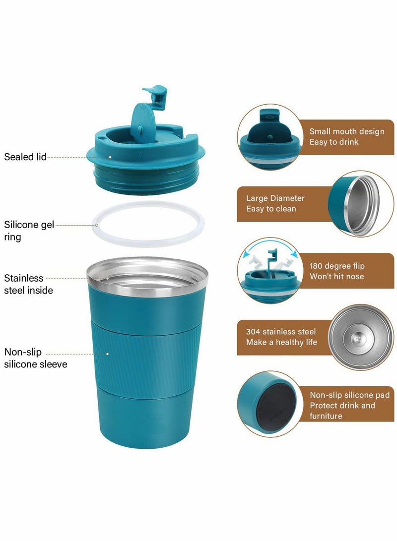 Y&D Travel Mugs 380ml Insulated Coffee Cup with Leakproof Lid Reusable Cups Mug Double Walled Stainless Steel Thermal for Hot Cold Drinks Blue  - Image 2
