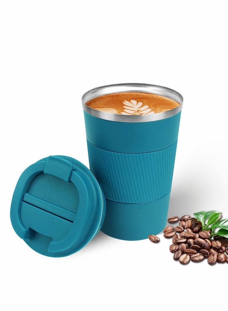 Y&D Travel Mugs 380ml Insulated Coffee Cup with Leakproof Lid Reusable Cups Mug Double Walled Stainless Steel Thermal for Hot Cold Drinks Blue  - Image 1