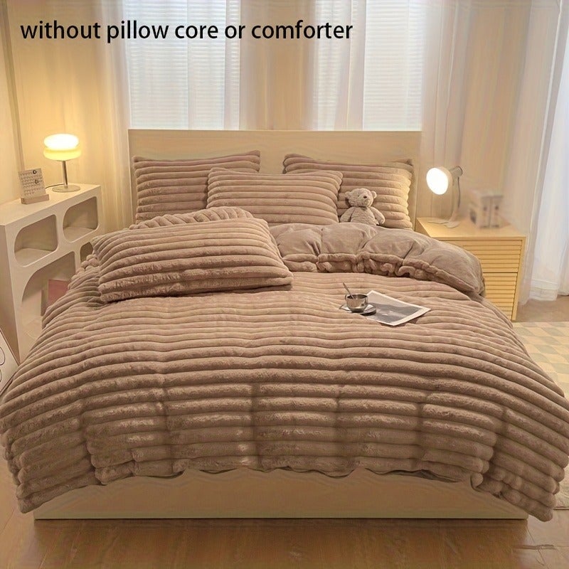 3pcs Winter Plush Crystal Velvet Quilt Cover Three-Piece Set Thickened Bedding Includes One Quilt Cover And Two Pillowcases - Image 3