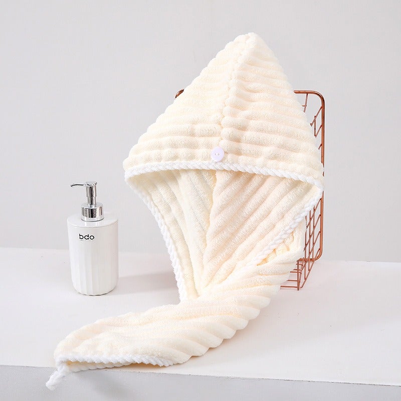 Generic 2024 Candy Stripe Bath Cap Soft Thick Absorbent Milk White 