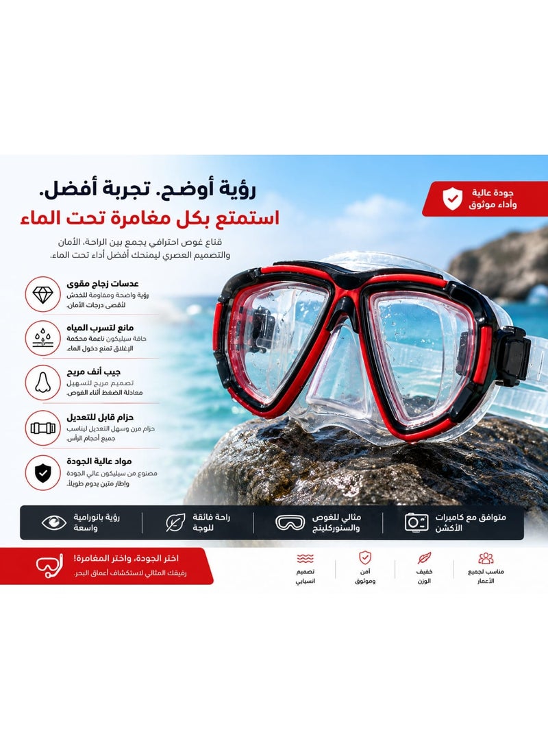Professional Diving Mask & Swim Goggles - Panoramic Wide View - Anti-Leak & Anti-Fog Design - Soft Silicone Skirt - Perfect for Scuba Diving, Snorkeling, and Water Sports. - Image 1