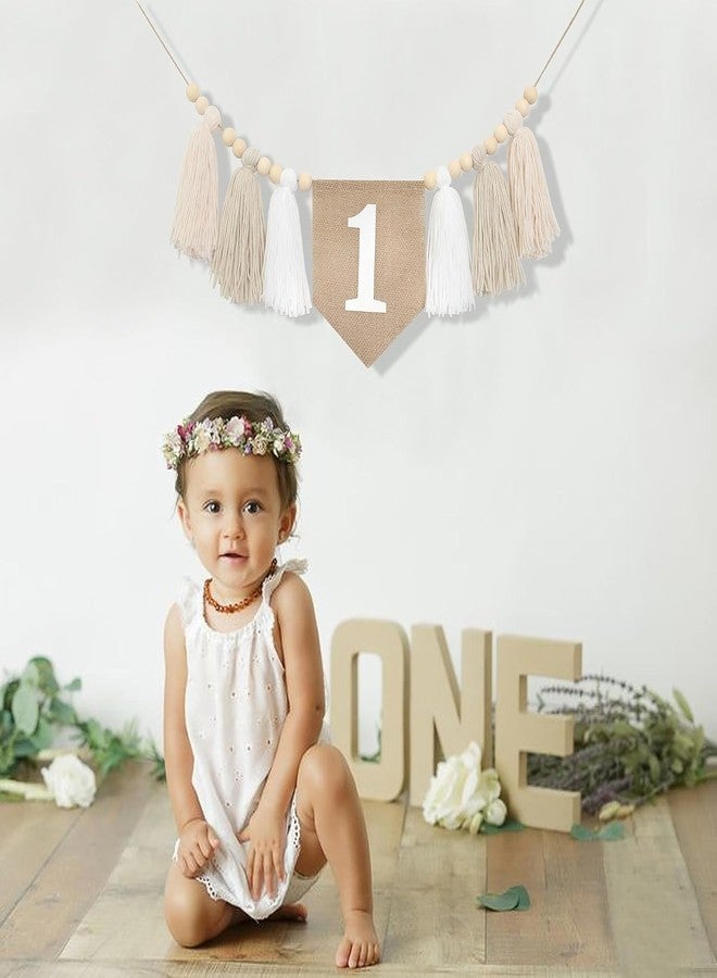 BOOMPA White 1st Birthday High Chair Banner - Wood Bead Tassel Garland - Pure Angel 1st Birthday Photo Backdrop - Wall Hangings Decorative For Kids Bedroom Nursery - Image 3