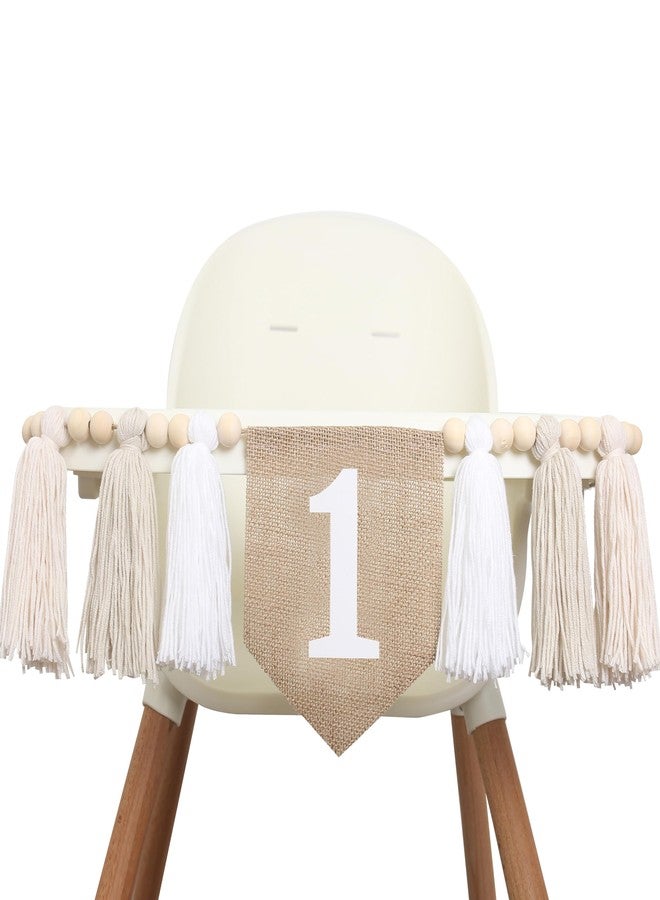 BOOMPA White 1st Birthday High Chair Banner - Wood Bead Tassel Garland - Pure Angel 1st Birthday Photo Backdrop - Wall Hangings Decorative For Kids Bedroom Nursery - Image 1