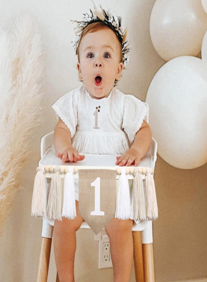 BOOMPA White 1st Birthday High Chair Banner - Wood Bead Tassel Garland - Pure Angel 1st Birthday Photo Backdrop - Wall Hangings Decorative For Kids Bedroom Nursery - Image 4