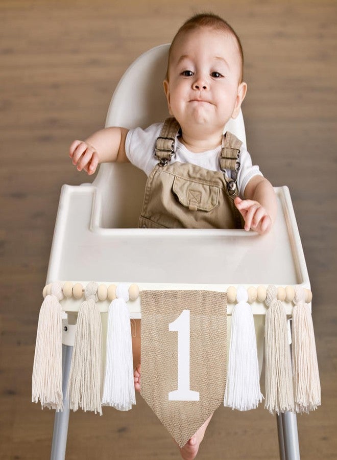 BOOMPA White 1st Birthday High Chair Banner - Wood Bead Tassel Garland - Pure Angel 1st Birthday Photo Backdrop - Wall Hangings Decorative For Kids Bedroom Nursery - Image 2