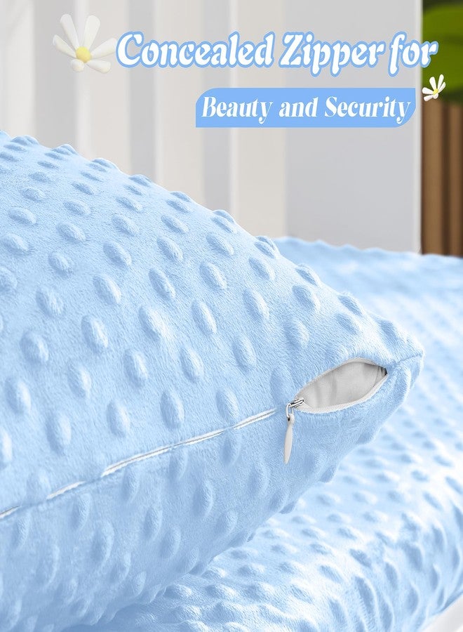Entisn Toddler Pillowcase 13 x 18 Inch, 2 Pack Minky Dot Toddler Pillow Covers with Zipper Closure, Soft Fleece Pillow Shams for Nursery, Girls, Boys (Light Blue) - Image 3