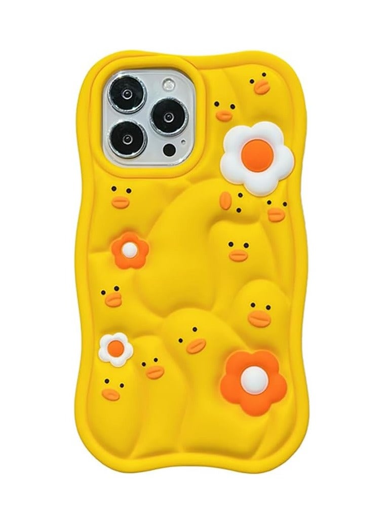 عام 【حافظة لآيفون 15 برو ماكس، حافظة كاواي كرتونية ثلاثية الأبعاد لطيفة مضحكة بطراز بطة صفراء ملتوية، حافظة سيليكون ناعمة مطاطية مقاومة للصدمات والحماية】 - Image 1