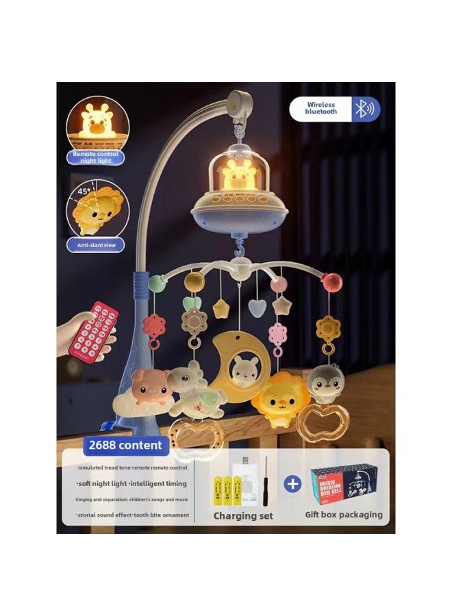 Baby Toy Newborn Hanging Bed Bell 0-6 Month Turning Light Music Bedside Bell Puzzle Comfort Rattle-Color:Blue [668-23] Bluetooth-gift Box-charging  - Image 1
