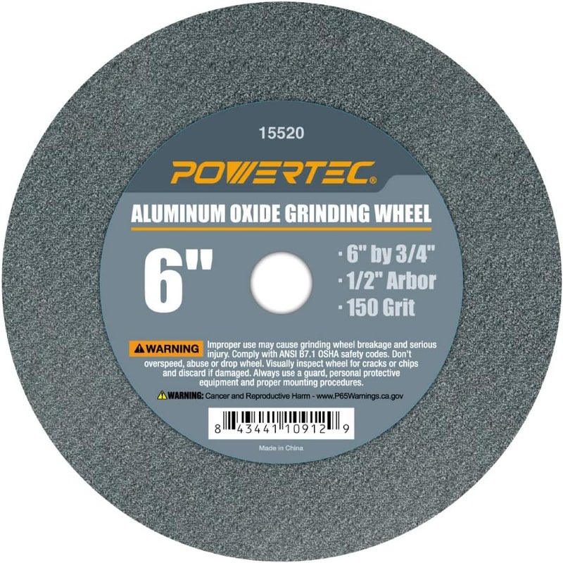 Bench Grinder Wheel 6 Inch 150 Grit, Aluminum Oxide Grinding Wheel for Bench Pedestal Grinder, 3/4" Thick 1/2" Arbor, Sharpening & Shaping Drill Bits, Blade, and Chisel 1PK (15520) - Image 1